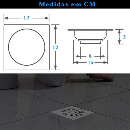 Imagem de Ralo Banheiro Chuveiro Piso Chão Anti Odor Grelha Aço Inox 12cm