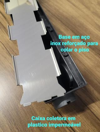 Imagem de Ralo Banheiro Linear Oculto 6x50cm Invisível Preto Sifonado Cola Piso