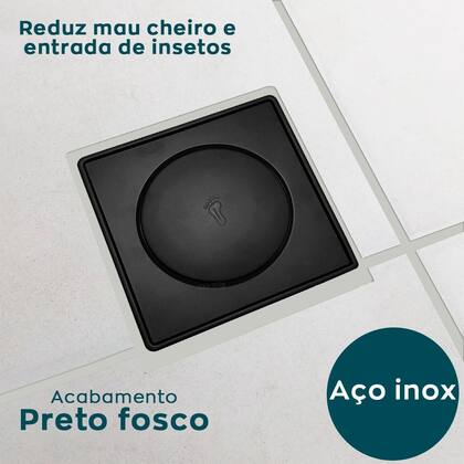 Imagem de Ralo Click Preto E Porta Grelha 15x15 Valvula Click 1 1/4 Inox Kit Banheiro Completo Caixilho Quadrado 15cm Ralo Pia Escoamento 40mm Preto Fosco