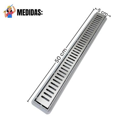 Imagem de Ralo de Banheiro Sifonado 5cm x 50cm Inox com Cocho Cinza