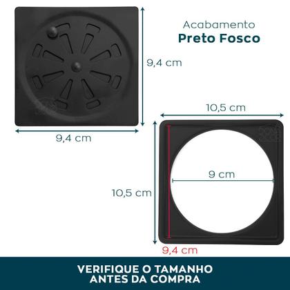 Imagem de Ralo E Porta Grelha Preto Fosco Inox 10x10 Quadrado Kit Banheiro Tampa Abre e Fecha Rotativo Com Fecho Caixilho Suporte Grelha Tampa Caixa Sifonada