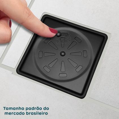 Imagem de Ralo E Porta Grelha Preto Fosco Inox 10x10 Quadrado Kit Banheiro Tampa Abre e Fecha Rotativo Com Fecho Caixilho Suporte Grelha Tampa Caixa Sifonada