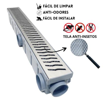 Imagem de Ralo Estreito Inox 6x50 Com Cocho de Escoamento Cinza