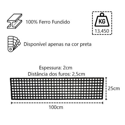 Imagem de Ralo Grelha Ferro Fundido Quadriculada Esgoto 25x100cm
