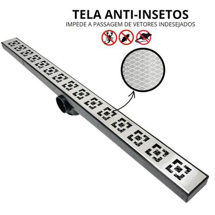Imagem de Ralo Inox 5cm Estreito Dubai Banheiro Coletor Preto Tela