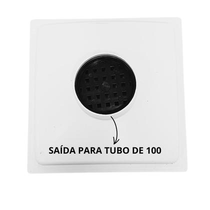 Imagem de Ralo Invisível Oculto 20x20 Cola Piso Coletor Branco Saída Baixa tubo de 100mm