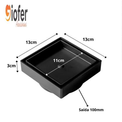 Imagem de Ralo Invisivel Oculto Seca Piso Porcelanato Inteligente 13cm x 13cm Preto Giofer