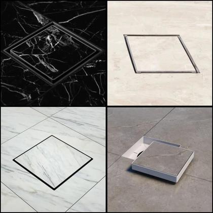 Imagem de Ralo Invisivel Oculto Seca Piso Porcelanato Inteligente 13cm x 13cm Preto Giofer
