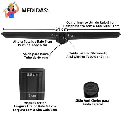 Imagem de Ralo Linear 5x50 Box Banheiro Inox Escovado Trilho Coletor Preto com Tela