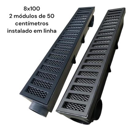 Imagem de Ralo Linear 8x100 Preto Fosco com Tela 2 modulos