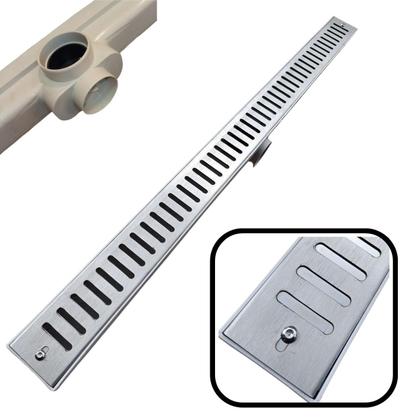 Ralo Linear Abre Fecha 5x70 Inox 304 Coletor Branco Sifonado Banheiro - Ficone & Reis Imagem de Ralo Linear Abre Fecha 5x70 Inox 304 Coletor Branco Sifonado Banheiro
