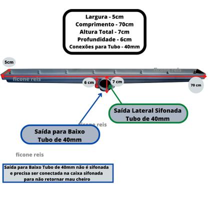 Ralo Linear Abre Fecha 5x70 Inox 304 Coletor Cinza Sifonado Banheiro - Ficone & Reis Imagem de Ralo Linear Abre Fecha 5x70 Inox 304 Coletor Cinza Sifonado Banheiro