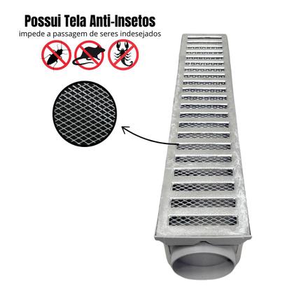 Imagem de Ralo Linear Aluminio 10x50 com Tela e Coletor de Escoamento Cinza Saídas de 75mm