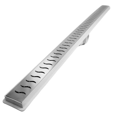 Imagem de Ralo Linear Banheiro Seca Box 5x60 Inox Ondas Espelhado Coletor Branco com Sifão