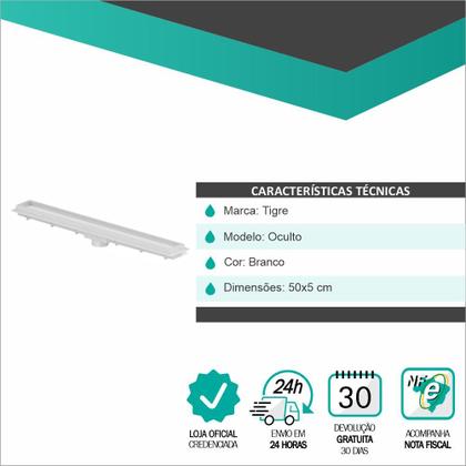 Imagem de Ralo Linear Com Tampa Oculta Tigre Branco 70cm