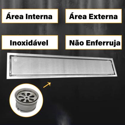 Imagem de Ralo Linear Embralumi Oculto Invisível Piso Aço Inox 50x10cm