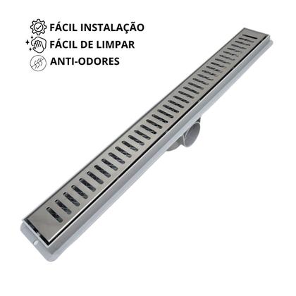 Imagem de Ralo Linear Inox 5x50 com Tela Anti Insetos e Coletor Cinza