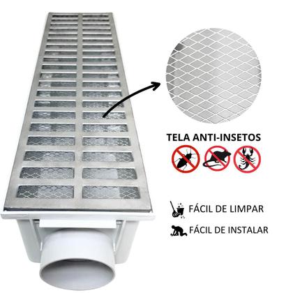 Imagem de Ralo Linear Quintal 15x50 Alumínio Tela Coletor Branco