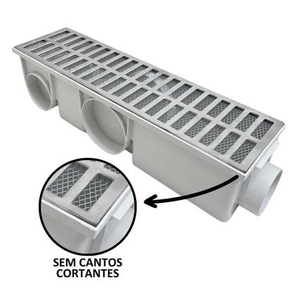 Imagem de Ralo Linear Quintal 15x50 Alumínio Tela Coletor Branco