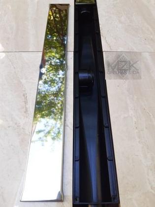 Imagem de Ralo Linear Sifonado 6x50, Preta Grelha Lisa Inox Polido 