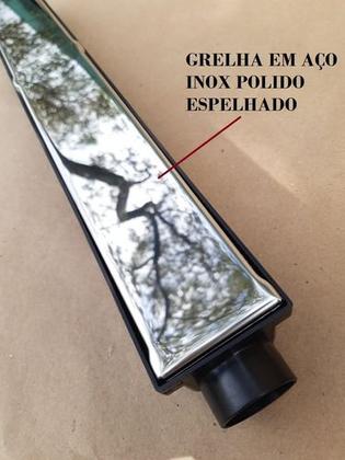 Imagem de Ralo Linear Sifonado 6x50, Preta Grelha Lisa Inox Polido 