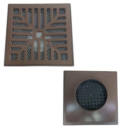 Imagem de Ralo Marrom 20x20 Aluminio Concavo Saída 4 Polegadas com Dupla Tela Anti Insetos