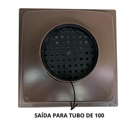 Imagem de Ralo Marrom 20x20 Aluminio Concavo Saída 4 Polegadas com Dupla Tela Anti Insetos