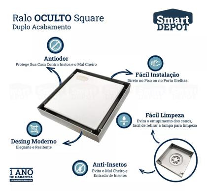 Imagem de Ralo Oculto Invisível 20x20 Quadrado 2 Em 1 Inox Escovado Smart Depot Ralo Inteligente Banheiro