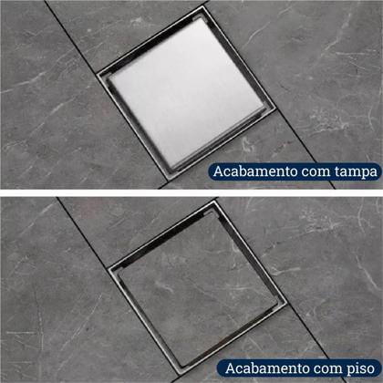 Imagem de Ralo Oculto Invisível 20x20 Quadrado 2 Em 1 Inox Escovado Smart Depot Ralo Inteligente Banheiro