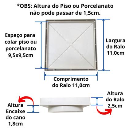 Imagem de Ralo para Banheiro 10x10 Oculto invisível Embutido Cola Piso / Porcelanato Anti inseto