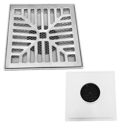 Imagem de Ralo Pluvial 20x20 Alumínio Concava Coletor Branco Saída Baixa de 75mm e Dupla Tela contra insetos
