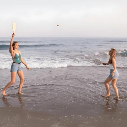 Imagem de Raquete Beach Tennis Frescobol Praia Kit Raquetes De Tênis Raquete Bolinha de Borracha Acessórios