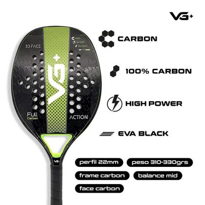 Imagem de Raquete de Beach Tennis Action Full Carbon Verde Vg Plus