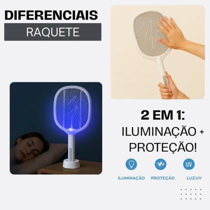 Imagem de  Raquete Elétrica 2 em 1 LUATEK com Luz UV  Mata Mosquitos Silenciosa