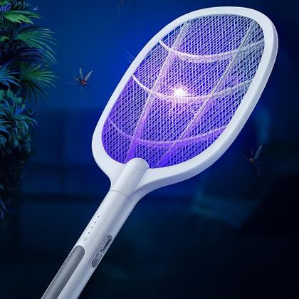 Imagem de Raquete Elétrica Mata Insetos Recarregável com Base e Luz UV LED USBC  Mata Mosquitos e Pernilongos 2 em 1 Portátil e Segura