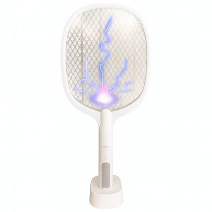 Imagem de Raquete Elétrica Mata Insetos Recarregável com Base e Luz UV LED USBC  Mata Mosquitos e Pernilongos 2 em 1 Portátil e Segura
