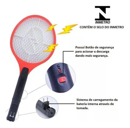 Imagem de Raquete Elétrica Mata Mosquito Dengue Insetos Recarregável Na Tomada