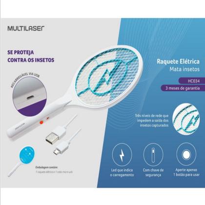 Imagem de Raquete Elétrica Mata Mosquito Regulável Bivolt C/ Fio USB