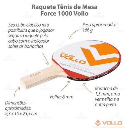 Imagem de Raquete Tenis de Mesa Ping Pong Emborrachada Force 100 Vollo