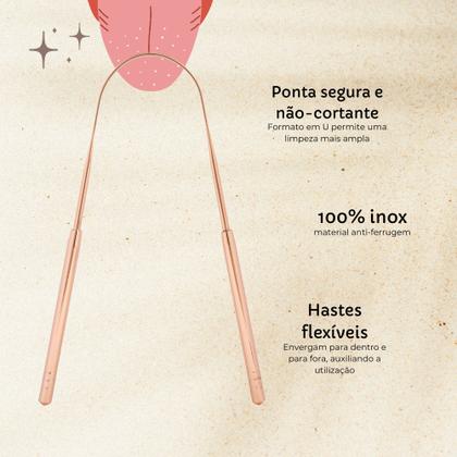 Imagem de Raspador de Língua NO2PROBLEMS Aço Inoxidável Anatômico Resistente Saúde Higiene Bucal Uso Prolongado Cor Cobre