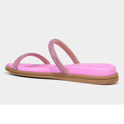 Imagem de Rasteira Beira Rio Flatform Strass Feminina - Rosa