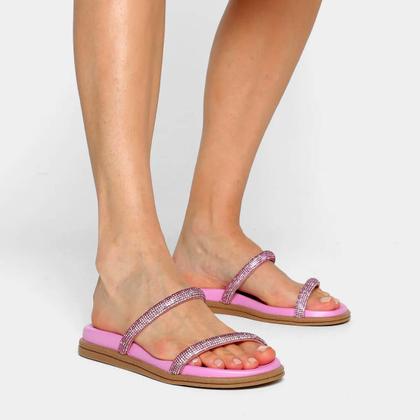 Imagem de Rasteira Beira Rio Flatform Strass Feminina - Rosa