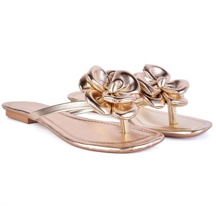 Imagem de Rasteira Feminina Delicada Flor Brilho Chinelo Tiras Finas Olzzy Casual Rasteirinha 