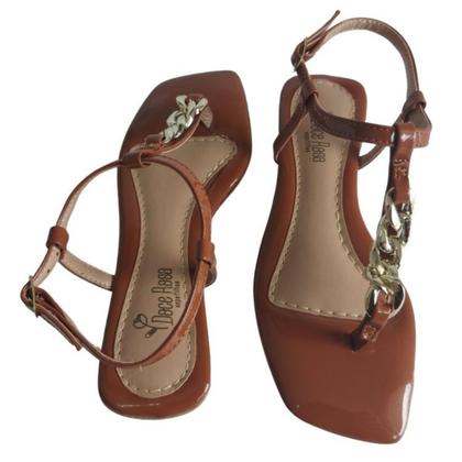 Imagem de Rasteirinha Bico Quadrado Caramelo de Corrente