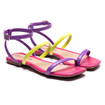 Imagem de Rasteirinha Feminina Com Tiras Coloridas Sadalia Leve Moda