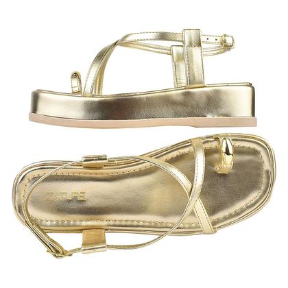 Imagem de Rasteirinha Feminina Sandália Tiras Metalizada De Dedo Confortável Antiderrapante Moda