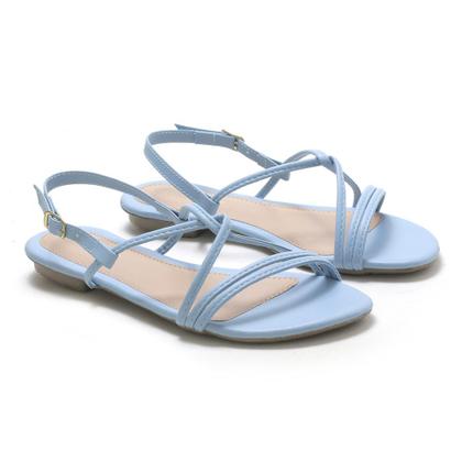 Imagem de Rasteirinha Feminina Sandália Tiras Moda Verão Atemporal Bico Redondo Com Fivela JCL STORE