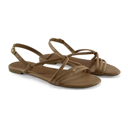 Imagem de Rasteirinha Feminina Sandália Tiras Moda Verão Atemporal Bico Redondo Com Fivela JCL STORE