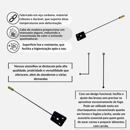 Imagem de Rastelo Espalhador De Carvão e De Brasa De Aço Carbono Para Lareira e Churrasqueira