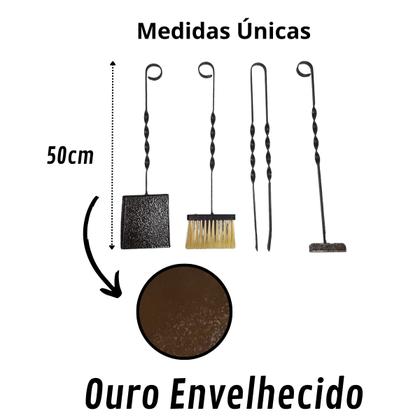 Imagem de Rastelo para Limpeza Lareira Churrasqueira Ouro Envelhecido
